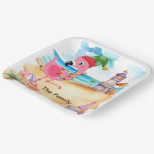 Assiettes En Carton Noël en juillet avec PÈRE NOËL flamingo (Angulaire)