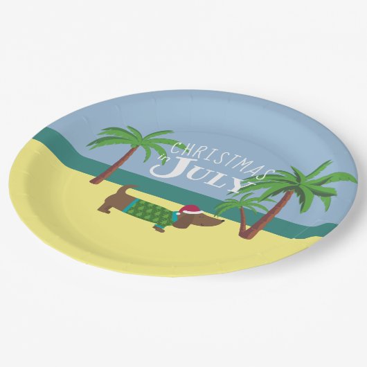 Assiettes En Carton Noël en juillet Dachshund Party (Angle)