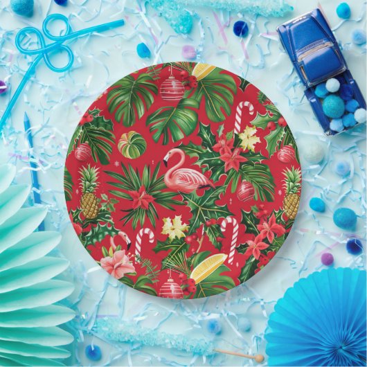 Assiettes En Carton Noël en juillet Motif tropical (Fête)