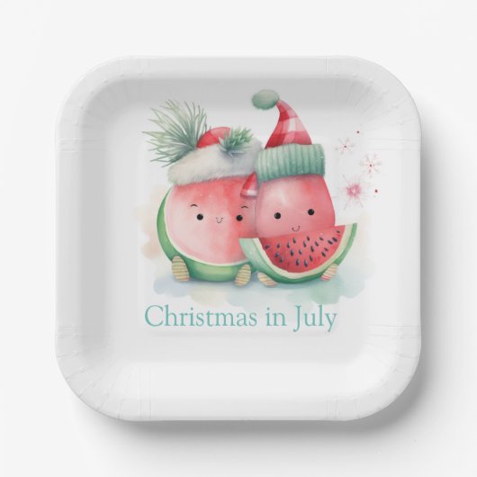 Assiettes En Carton Noël en juillet pastèque (Recto)
