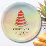 Assiettes En Carton Noël en juillet Pastèque Arbre de Noël<br><div class="desc">Ces fabuleux Plaques de papier Noël en juillet sont décorées d'une pastèque rouge sur un arrière - plan coloré et arborent une pastèque rouge. Parce que nous créons notre oeuvre,  vous ne trouverez pas cette image exacte d'autres designers. Aquarelle originale © Michele Davies.</div>