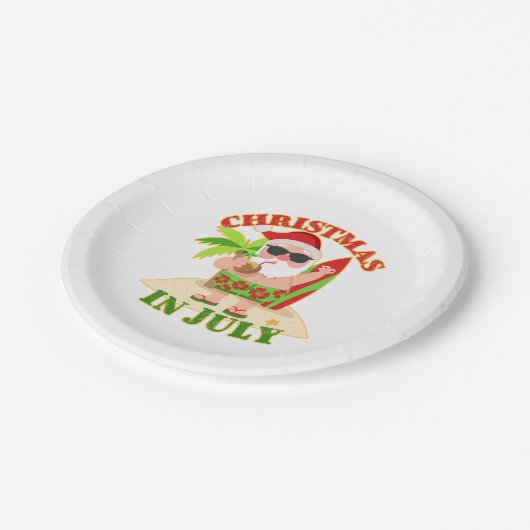 Assiettes En Carton Noël en juillet Père Noël avec Surfboard (Angle)