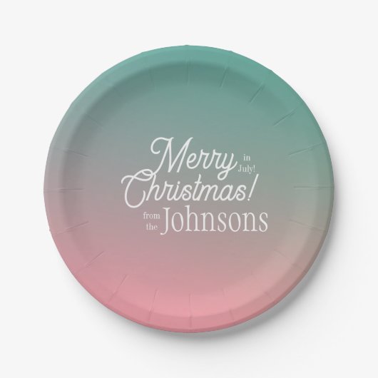 Assiettes En Carton Noël en juillet Pink Green Ombre Party (Devant)