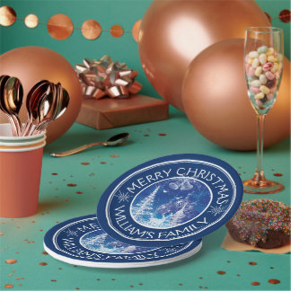 Assiettes En Carton Noël enchanté bleu et blanc