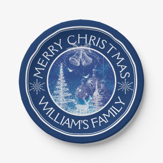 Assiettes En Carton Noël enchanté bleu et blanc (Devant)
