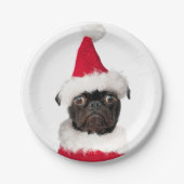Assiettes En Carton Noël Festif mignon Carlin noir Santa Hat (Devant)