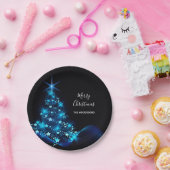 Assiettes En Carton Noël fête noir bleu arbre moderne (Fête)