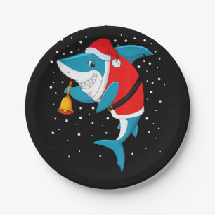 Assiettes En Carton Noël - Funny Christmas Shark