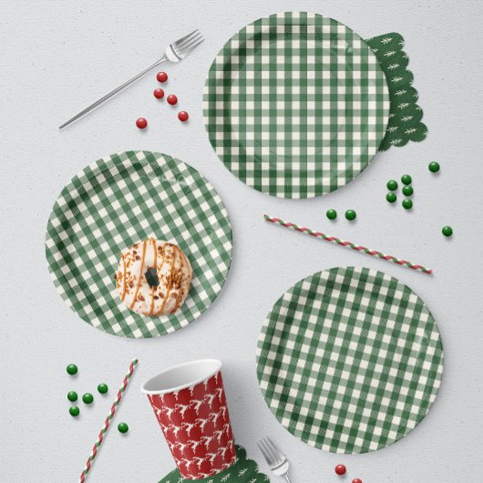 Assiettes En Carton Noël Gingham Vert