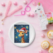 Assiettes En Carton Noël Giraffe Santa Hat Starry Nuit Fête L (Fête)