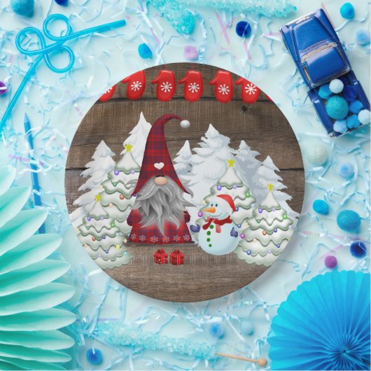 Assiettes En Carton Noël Gnome Arbres de Noël Snowman (Fête)