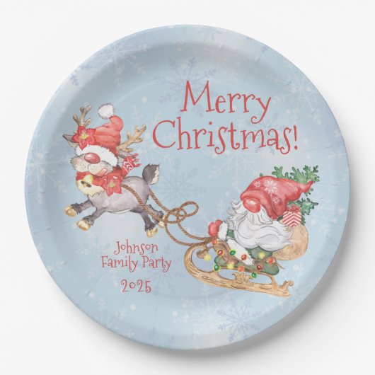 Assiettes En Carton Noël Gnome avec Reindeer Fête personnalisée (Devant)