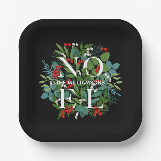 Assiettes En Carton NOEL Green Noël noir personnalisé (Recto)