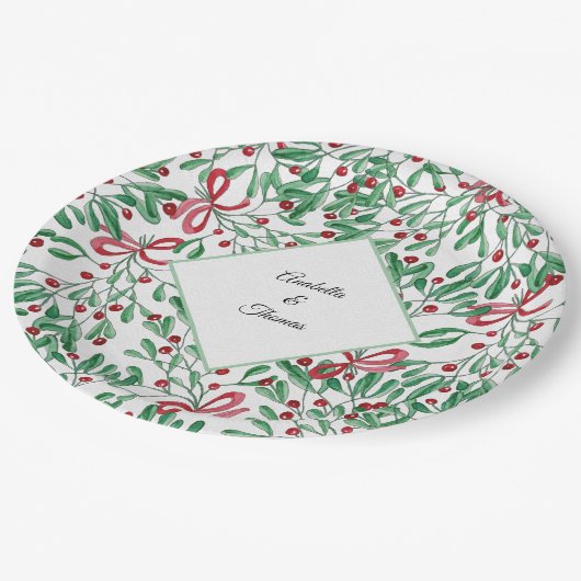 Assiettes En Carton Noël Gui de Rustique Aquarelle Peinte à la Main (Angle)