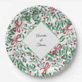 Assiettes En Carton Noël Gui de Rustique Aquarelle Peinte à la Main (Devant)