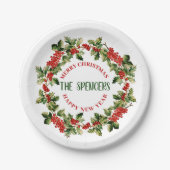 Assiettes En Carton Noël Holly Feuilles & Berries Joyeux Noël (Devant)