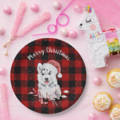 Assiettes En Carton Noël Husky sur Buffalo Plaid (Fête)