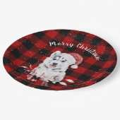 Assiettes En Carton Noël Husky sur Buffalo Plaid (Angle)