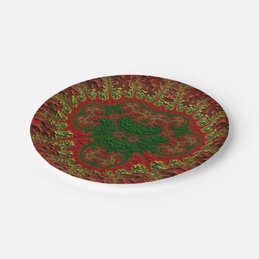 Assiettes En Carton NOËL ~ Inhabituelle fractale d'or rouge vert ~ (Angle)