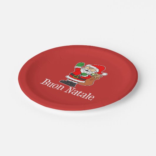 Assiettes En Carton Noël italien Père Noël de Buon Natale (ROUGE) (Angle)