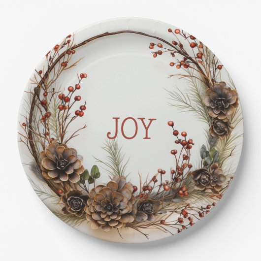 Assiettes En Carton Noël Joie Twig Pine à courge cônes Baies rouges (Devant)
