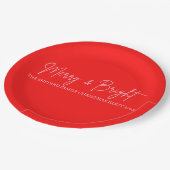 Assiettes En Carton Noël Joyeux et rose rouge vif 2025 (Angle)