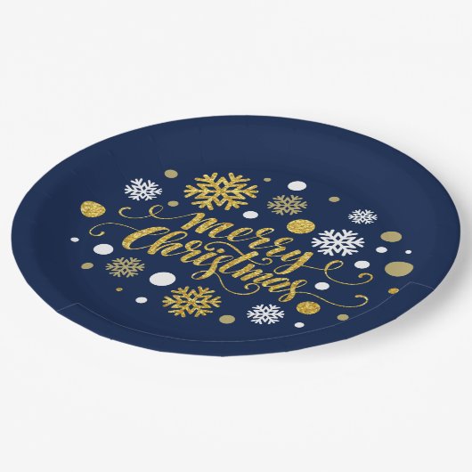 Assiettes En Carton Noël - Joyeux Noël Shimmer Bleu (Angle)
