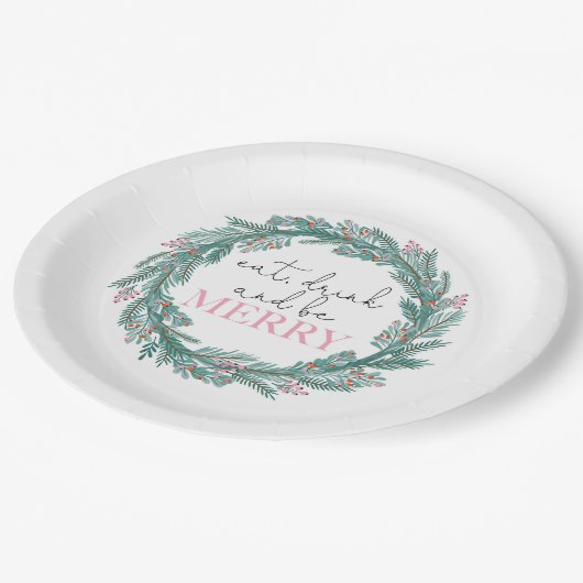Assiettes En Carton Noël Mangez Boire et Soyez joyeux amis Fête (Angle)