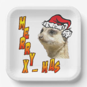 Assiettes En Carton Noël Meerkat Merry Xmas Carré Plaque papier
