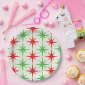 Assiettes En Carton Noël Mid Century Red Green Starbursauts atomiques (Fête)