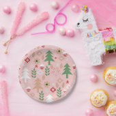 Assiettes En Carton Noël mignon dans le rose (Fête)
