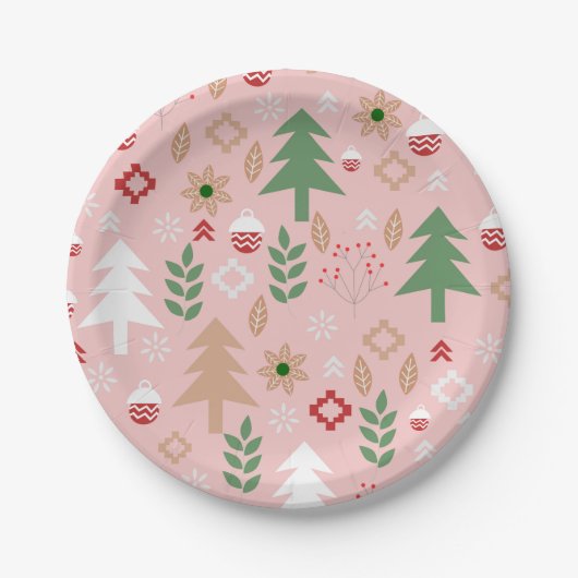 Assiettes En Carton Noël mignon dans le rose (Devant)