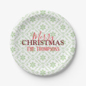 Assiettes En Carton Noël mignon simple Motif de flocon de neige vert (Devant)