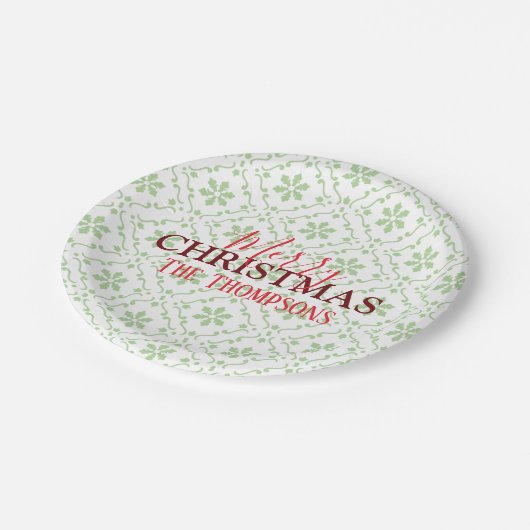Assiettes En Carton Noël mignon simple Motif de flocon de neige vert (Angle)