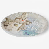 Assiettes En Carton Noël mignon Snowman avec des flocons de neige (Angle)