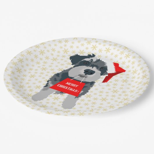Assiettes En Carton Noël mignonne minuscule Schnauzer Chien Santa Hat (Angle)