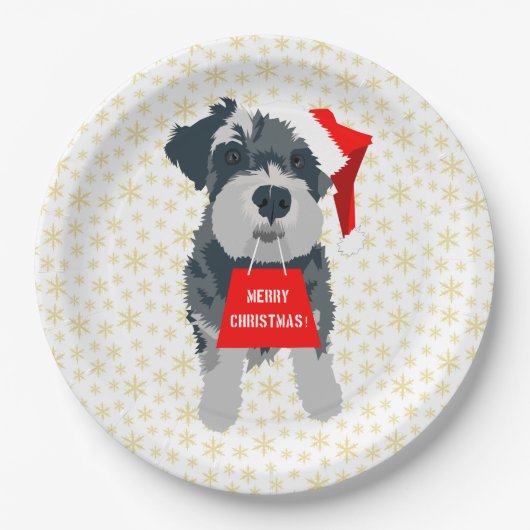 Assiettes En Carton Noël mignonne minuscule Schnauzer Chien Santa Hat (Devant)
