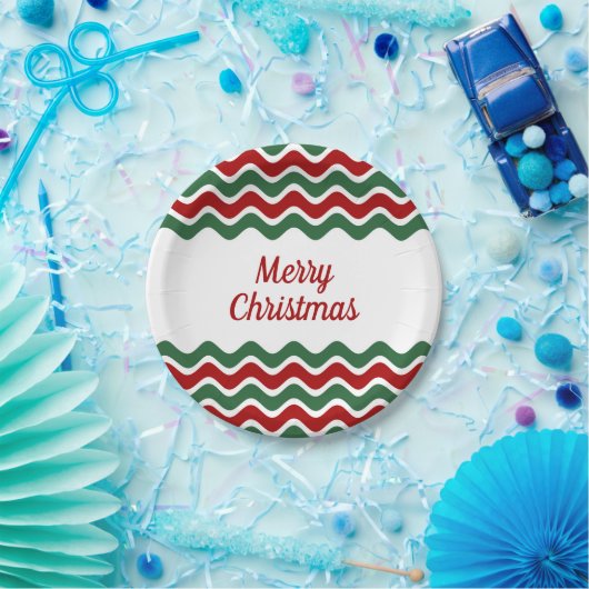Assiettes En Carton Noël moderne Red Green Stripes (Fête)