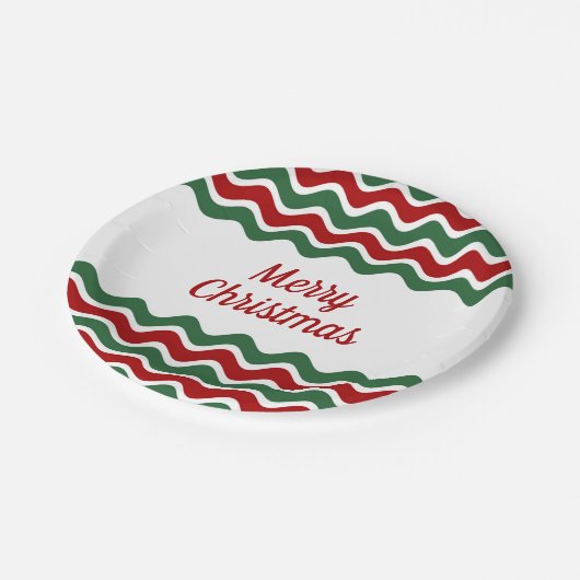 Assiettes En Carton Noël moderne Red Green Stripes (Angle)