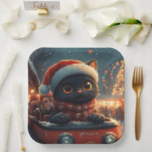 Assiettes En Carton Noël Montagnes Russes Chat Noir