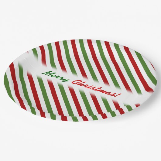 Assiettes En Carton Noël ; Motif rayé rouge, blanc et vert (Angle)