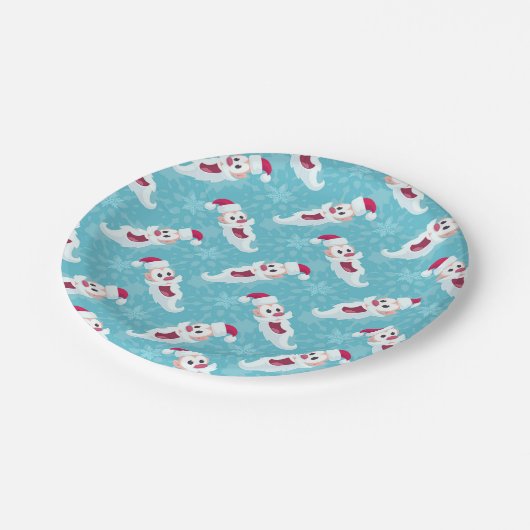 Assiettes En Carton Noël Père Noël avec des flocons de neige (Angle)