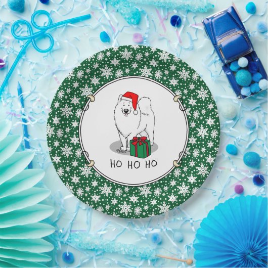 Assiettes En Carton Noël Père Noël Casquette Samoyé Chien mignonne (Fête)