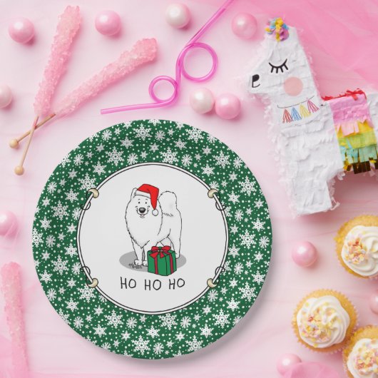 Assiettes En Carton Noël Père Noël Casquette Samoyé Chien mignonne (Fête)