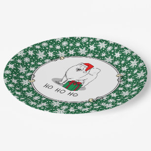 Assiettes En Carton Noël Père Noël Casquette Samoyé Chien mignonne