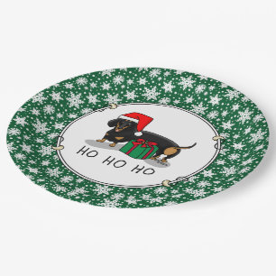 Assiettes En Carton Noël Père Noël Dachshund (S noir & tan) Drôle