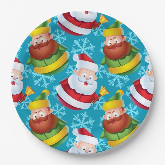 Assiettes En Carton Noël Père Noël et ami avec Flambeau de neige (Devant)
