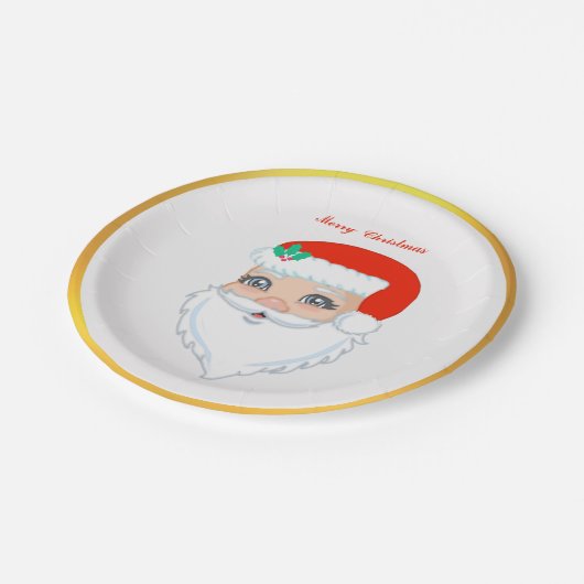 Assiettes En Carton Noël Père Noël et cadre d'or (Angle)