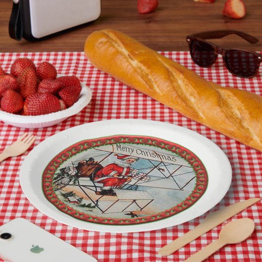 Assiettes En Carton Noël Père Noël volant un vieil avion (Pique-nique)