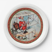 Assiettes En Carton Noël Père Noël volant un vieil avion (Devant)